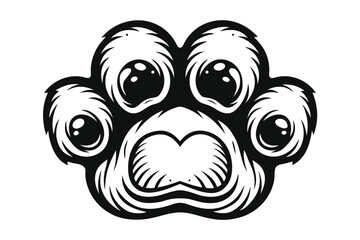 Illustrated Dog Paw with Whimsical Fur Details on White Background