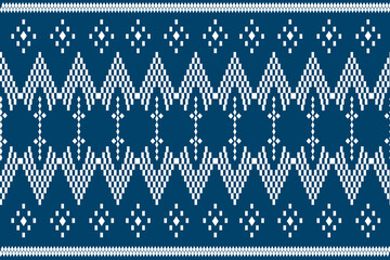 Geometric pattern, traditional Thai ethnic pattern for textile, blue background vector.