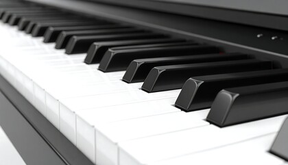 Naklejka premium Close-up of piano keys, angled view showing detail and texture of black and white keys