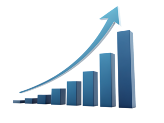 Illustration of a blue bar graph with an arrow pointing upwards on a black background graphic created with generated ai