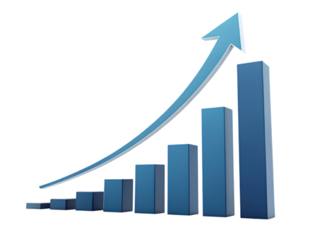 Illustration of a blue bar graph with an arrow pointing upwards on a black background graphic created with generated ai