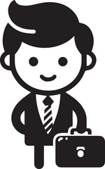 Businessman and Briefcase Vector Icons – Black and White Illustrations