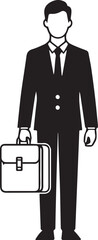 Businessman and Briefcase Vector Icons – Black and White Illustrations