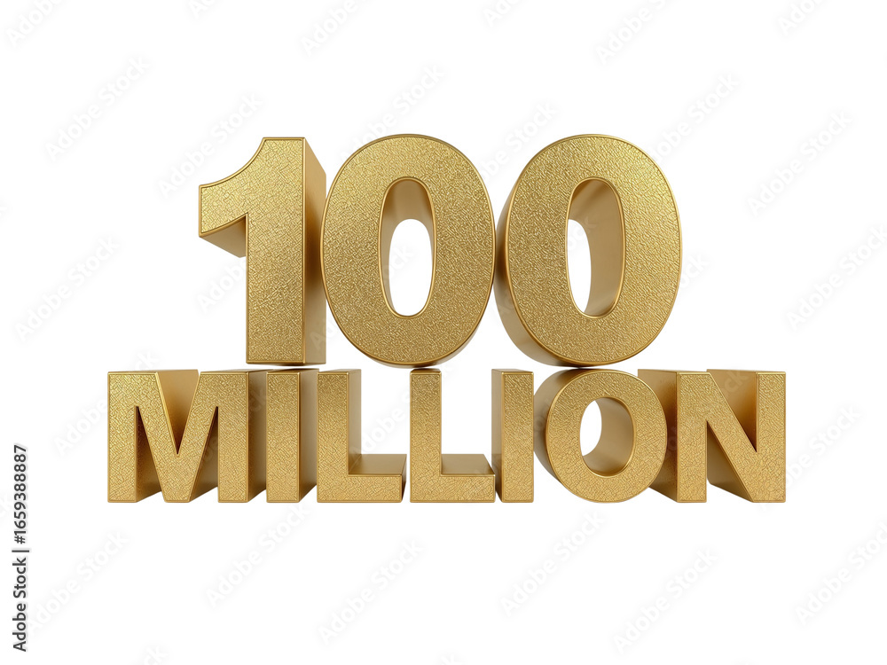 Poster golden 100 million text rendering achievement on a clean and simple isolated transparent