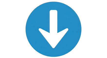 Simple blue oval with black downward arrow isolated on transparent background