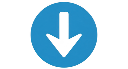 Simple blue oval with black downward arrow isolated on transparent background