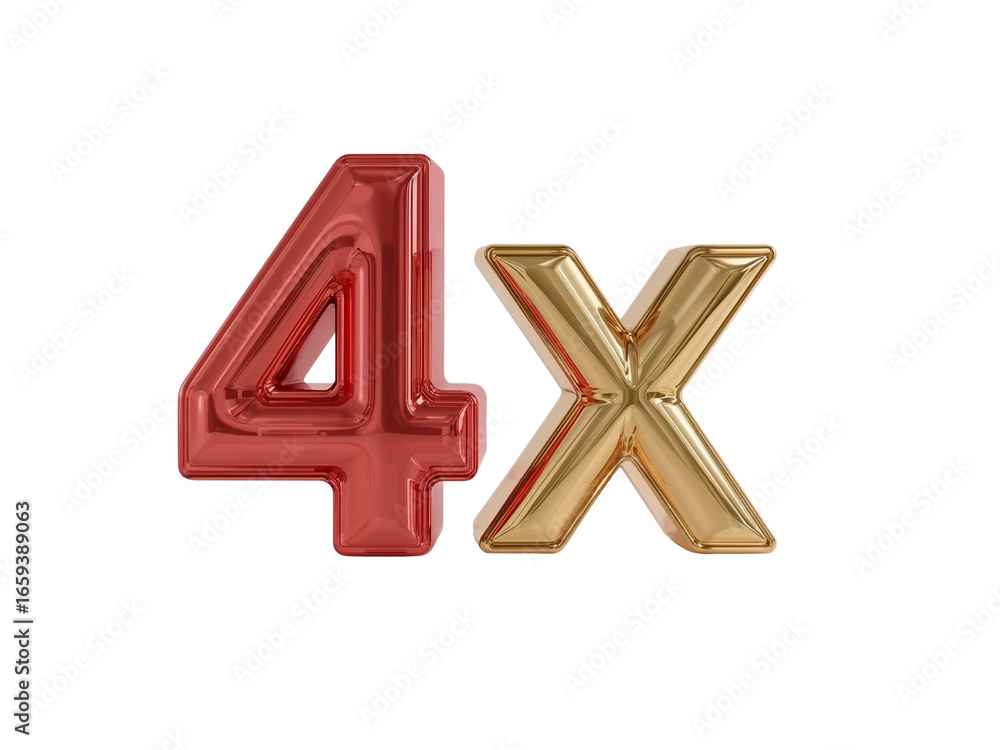 Poster elegant rendering of the '4x' characters in glossy metallic red and gold on isolated transparent