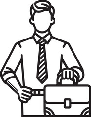 Businessman and Briefcase Vector Icons – Black and White Illustrations