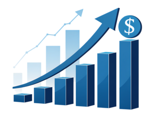 Blue bar graph showing upward trend with dollar sign on top indicating financial growth and success created with generated ai