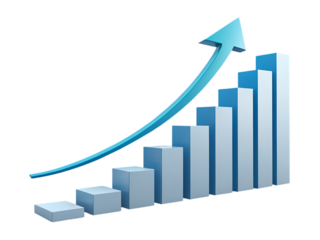 A blue arrow curving upwards above a bar graph with ascending steps on a black background image created with generated ai