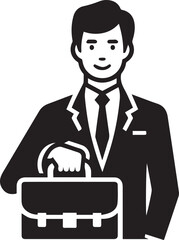 Businessman and Briefcase Vector Icons – Black and White Illustrations