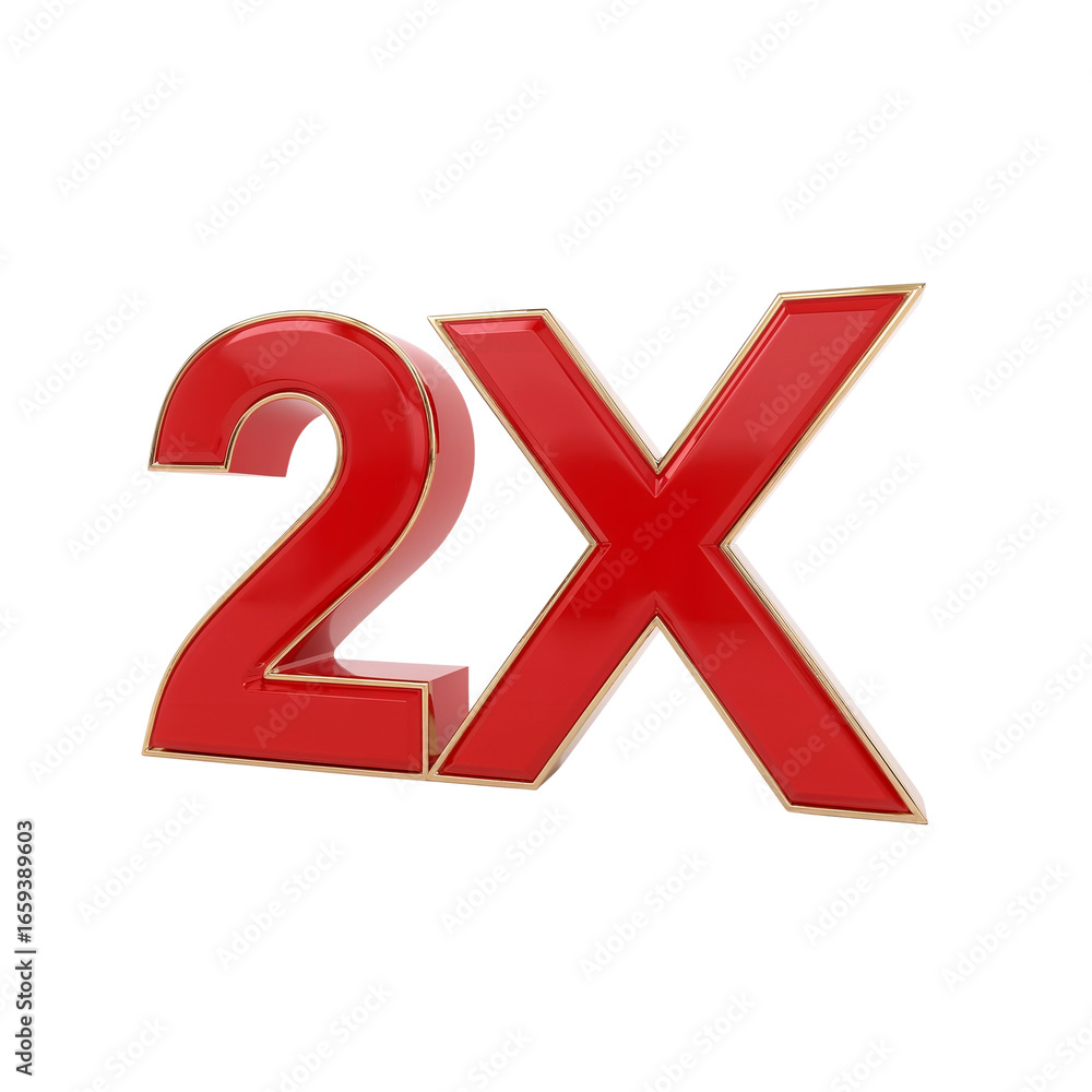 Poster brilliant ruby 2x rendering on isolated transparent backdrop with metallic gold accents