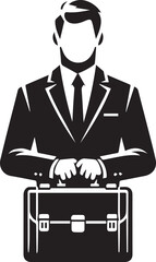 Businessman and Briefcase Vector Icons – Black and White Illustrations