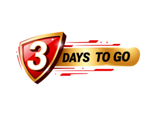 Countdown with a shield icon on transparent background, featuring a golden banner for event