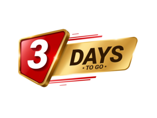 Countdown display showcasing anticipation with '3 Days to Go' message and isolated background
