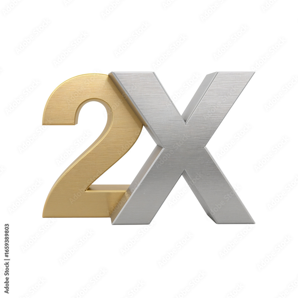 Poster metallic design showcasing a golden numeric character merged with a silver letter on transparent