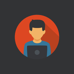 Flat Design Icon of Man Using Laptop Computer