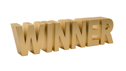 Golden winner lettering illustration, award trophy, concept of achievement, isolated art