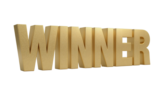Golden winner inscription shining brightly against an isolated transparent backdrop