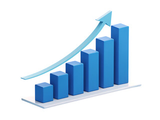 A blue bar graph showing an upward trend with a light blue arrow on a black background image created with generated ai