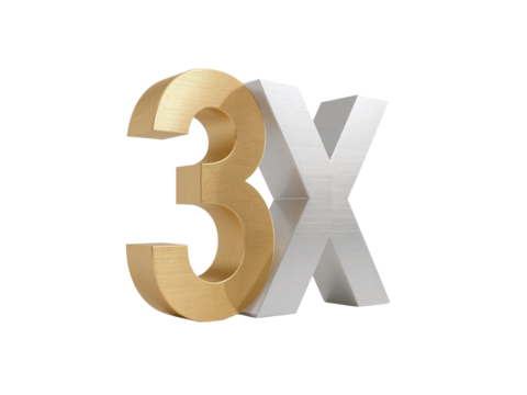 Abstract golden three with adjacent metallic silver cross against an isolated transparent backdrop