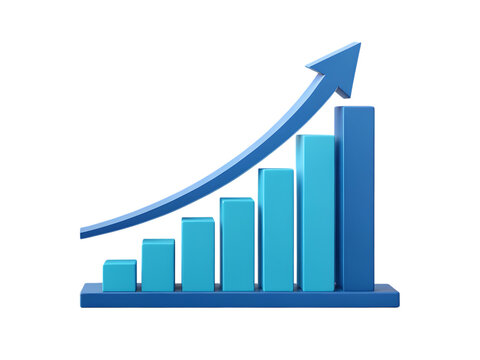 A blue bar graph with an arrow pointing upwards indicating growth on a black background in a studio shot created with generated ai