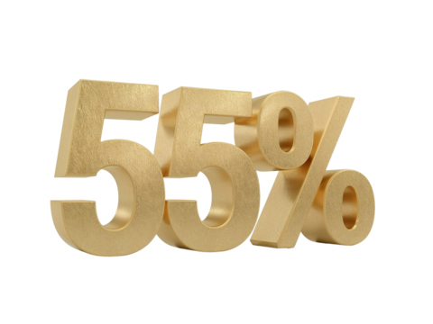 Golden fifty five percent off on isolated background for promotional use without distractions