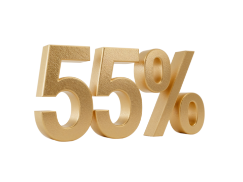 Gleaming golden fifty-five percent on a pristine backdrop showcasing discount concept
