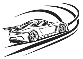 Naklejka premium Sleek Race Car Vector Logo, Stylized Silhouette Template, High-Speed Motion Graphic, Minimalist Monochrome Design
