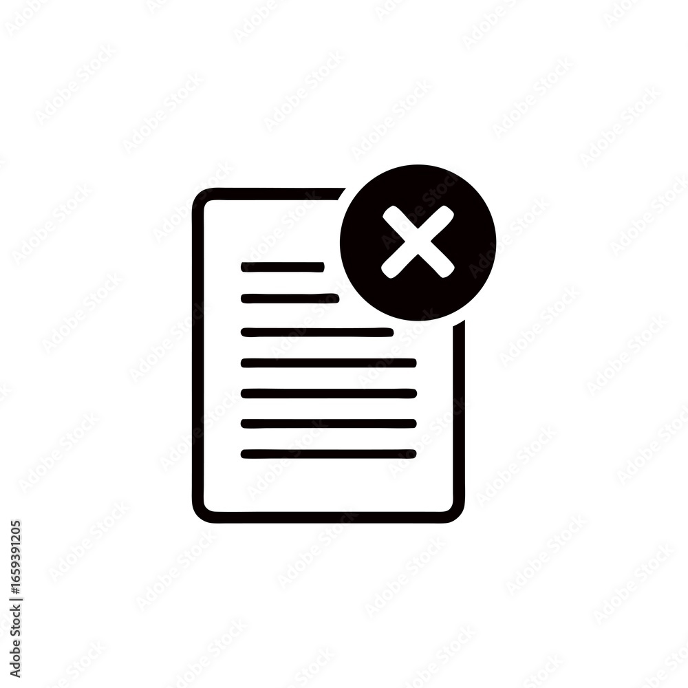 Poster delete document icon indicating removal or cancellation with a clearly visible cross sign on a white