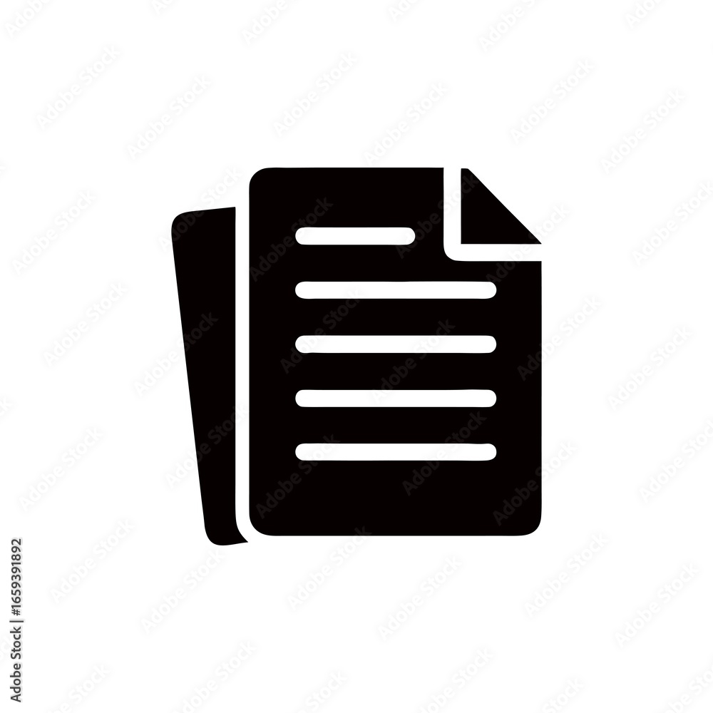 Poster document icon stacked papers illustrating business reports agreements and data analysis in sleek bla