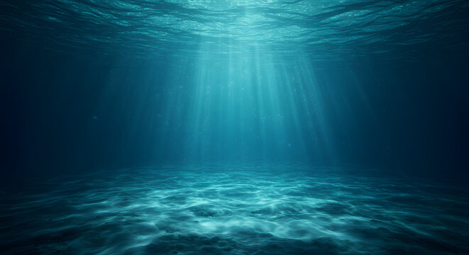 Submerged radiance, an underwater perspective showcases beams of light penetrating through the ocean surface