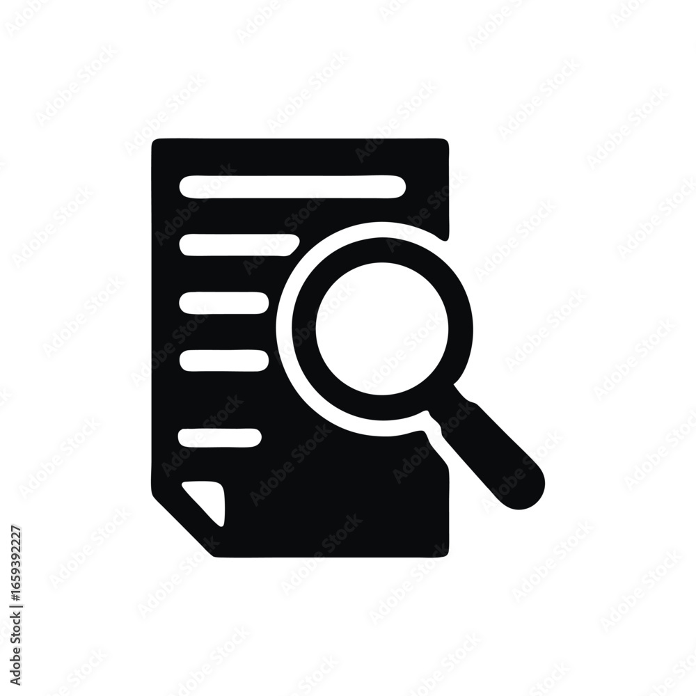 Aufkleber document search icon illustration showing magnifying glass over paper for analysis or data review in