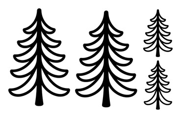 Obraz premium Set of Black Outline Christmas Tree Icons on White Background pine tree fir tree