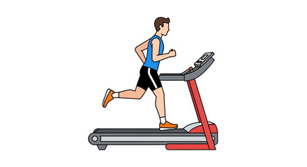 Cartoon illustration of a man jogging on a treadmill for a fitness concept or a gym exercise with workout program to lose weight at home