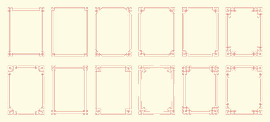 Oriental Chinese Decoration Vector Set. Collection of traditional Asian frame border ornaments featuring Chinese Japanese and Korean decorative patterns Includes elegant line art