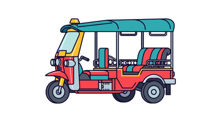 Fototapeta premium Stylized Tuk-Tuk Illustration: Colorful Asian Taxi on White Background Representing Urban Mobility and Tourism, Depicting Asian Transportation 88