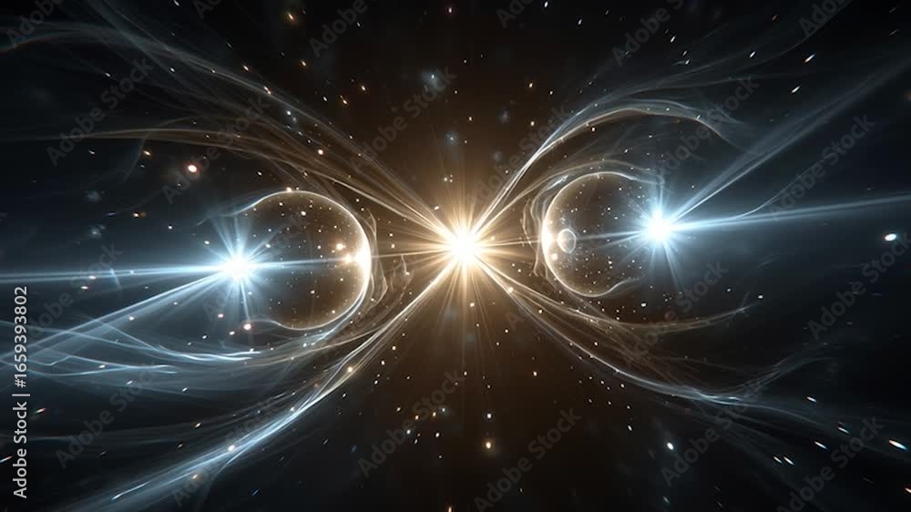 Wall mural quantum entanglement concept with glowing lines and stars. perfect for science-related projects, pre