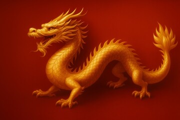 Fototapeta premium Golden Chinese Dragon on Red Background