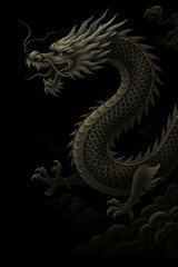 Fototapeta premium Majestic Chinese Dragon in Dark Clouds