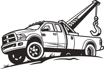 Pickup Truck Crane Vector   Black and White Flat Illustration with Hook © Thejan