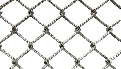 Silver metallic chainlink fence with interwoven diamond-shaped pattern