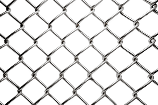 Silver metallic chainlink fence with interwoven diamond-shaped pattern