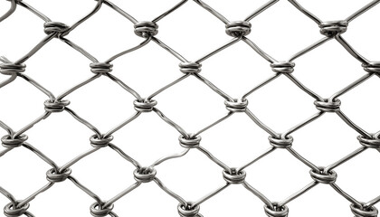 Silver metallic chainlink fence with interwoven diamond-shaped pattern