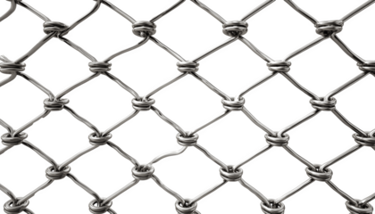 Silver metallic chainlink fence with interwoven diamond-shaped pattern