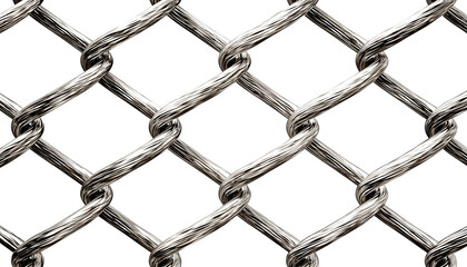 Silver metallic chainlink fence with interwoven diamond-shaped pattern