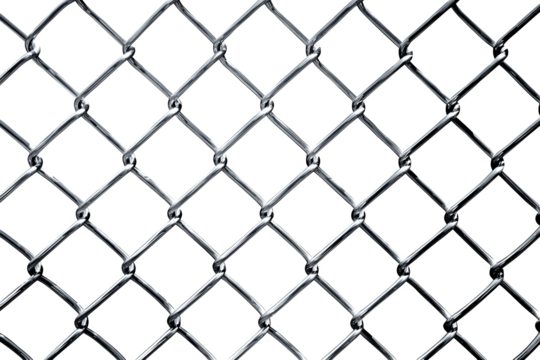 Silver metallic chainlink fence with interwoven diamond-shaped pattern