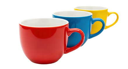 Isolated Red Blue and Yellow Mugs
