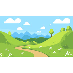Fototapeta premium An outdoor trail in the mountains outdoors green illustration vector