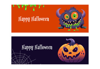 Halloween Banner Set with Pumpkin and Monster